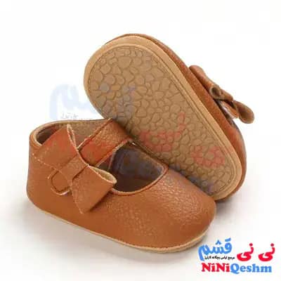 پاپوش چرمی دخترانه مدل مجلسی رنگ قهوه ای