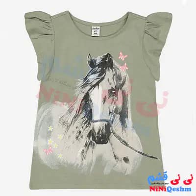 تاپ بچه گانه دختر رنگ سبز طرح اسب سفید