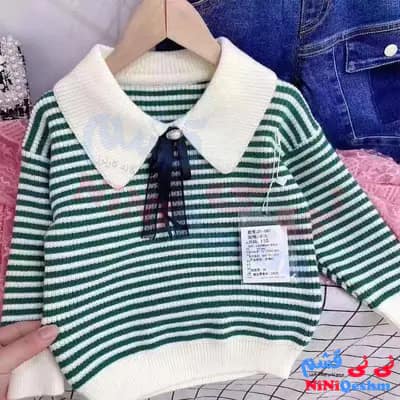 بافت بچه گانه دخترانه رنگ سبز ، کرمی راه راه