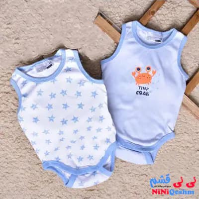 بادی نوزادی رکابی رنگ آبی طرح خرچنگ و ستاره