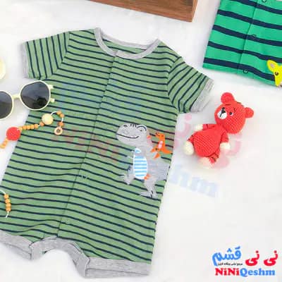 رامپر پسرانه رنگ سبز طرح دایناسور برند کارترز