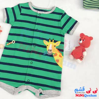 رامپر پسرانه کارترز رنگ سبز سرمه ای با طرح زرافه