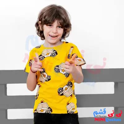 تن خور تیشرت بچه گانه رنگ زرد طرح ماشین پلیس