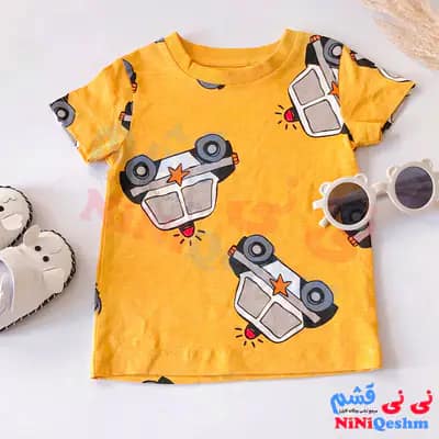 تیشرت بچه گانه رنگ زرد طرح ماشین پلیس