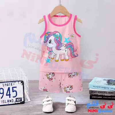 تاپ شورت دخترانه یک تا 6 سال رنگ صورتی طرح یونیکورن