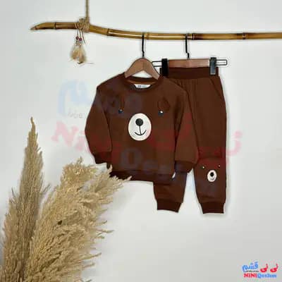 بلوز شلوار تو کرک بچه گانه طرح تدی قهوه ای