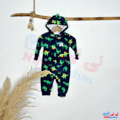 سرهمی کارترز نوزادی کلاه دار رنگ سرمه ای سبز طرح دایناسور