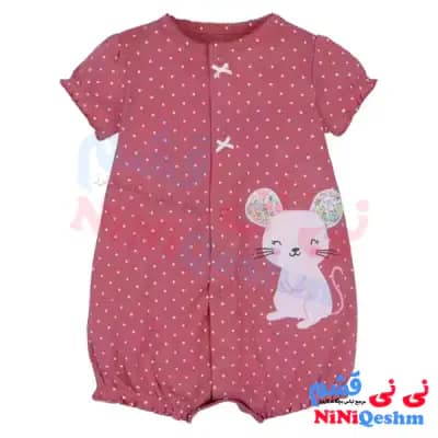 رامپر دخترانه کارترز رنگ جگری با طرح موش گوش دراز کد 340