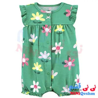 رامپر دخترانه کارترز رنگ سبز با طرح چاپی گل کد 341
