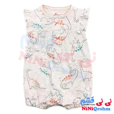 رامپر دخترانه کارترز رنگ سفید با طرح دایناسور های رنگی کد 341