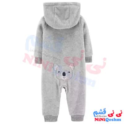 سرهمی کلاهدار نوزادی رنگ طوسی طرح کوالا