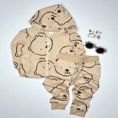 سویشرت شلوار بچه گانه مدل تدی رنگ کرم