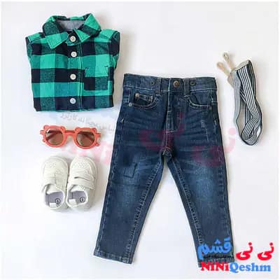 پیراهن زیر دکمه ای و شلوار لی کد 001