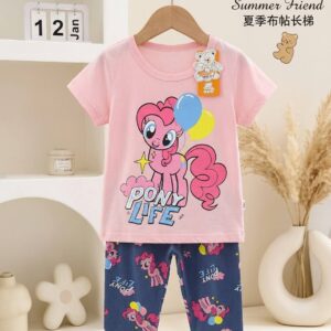 ست تیشرت و شلوارک دخترانه طرح پونی Pinkie Pie کد 22109